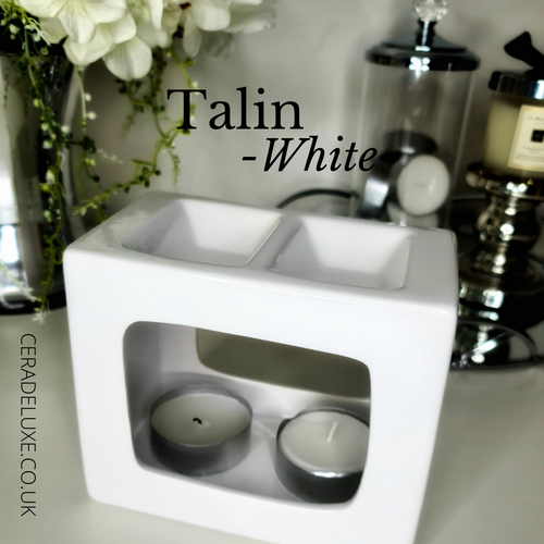 Talin Deluxe Double Ceramic Wax Burner - Gloss White - Cera De Luxe - The Wax Melt Company 